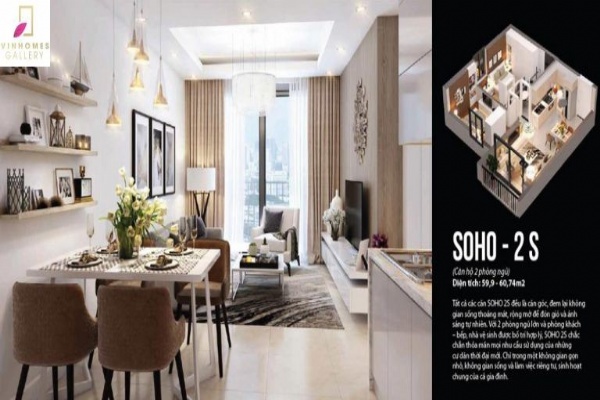 02 bedrooms apartment for rent in Vinhomes Gallery. 60sqr